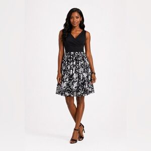 WHBM Black & White Floral Fit-and-Flare Dress